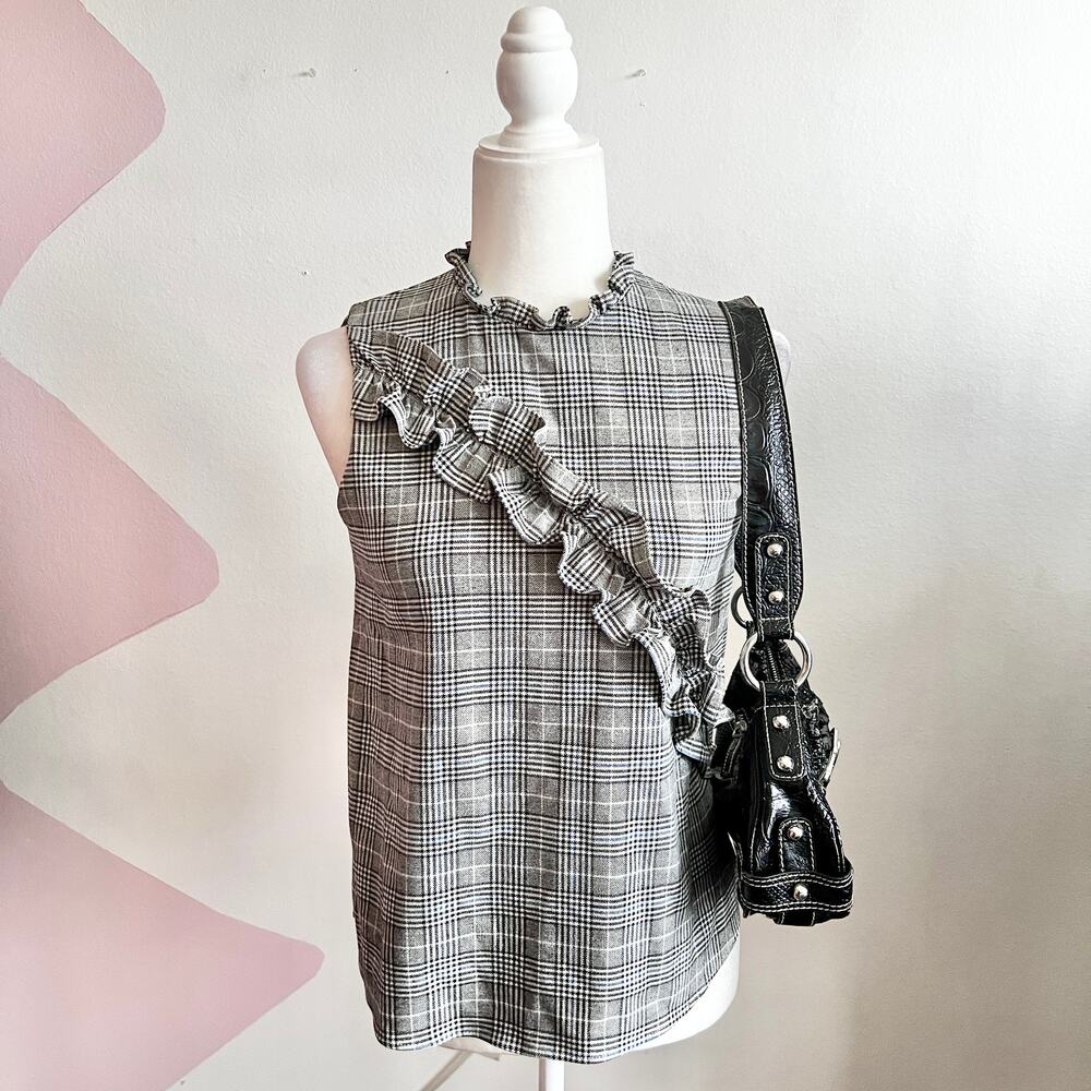 Plaid Ruffle Top Preppy Academia Y2K Soft Grunge Indie Sleaze Retro XS